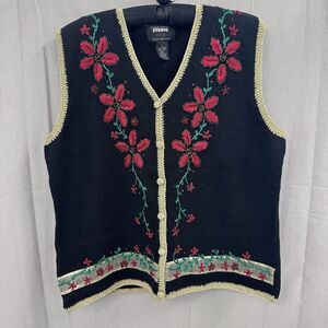 Designer Originals Sweater Vest Womens‎ Large Joy Holiday Christmas Poinsettia